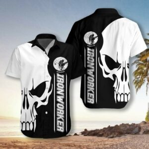 Gift For Dad Fathers Day B&Amp;W Ironworker Skull Unisex Hawaiian Shirts  - Thelegend59