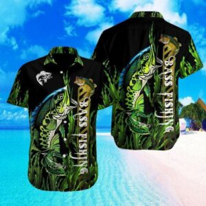 Gift For Father Bass Fishing Black Green Unisex Hawaiian Shirts  - Thelegend59