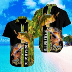 Gift For Father Fishaholic Black Green Unisex Hawaiian Shirts  - Thelegend59