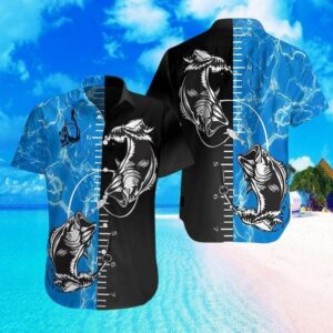 Gift For Father Fishing Black Blue Unisex Hawaiian Shirts  - Thelegend59