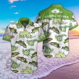 Gift For Father Fishing Reaper Green Tropical Unisex Hawaiian Shirts  - Thelegend59