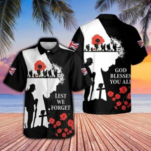 God Blessed You All Veteran Silhouette Lest We Forget Hawaiian Shirt - For Men And Women - Kids  - Thelegend59