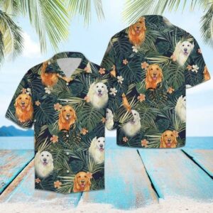 Golden Retriever Plants  Gray Awesome Design Unisex Hawaiian Shirt  - Thelegend59
