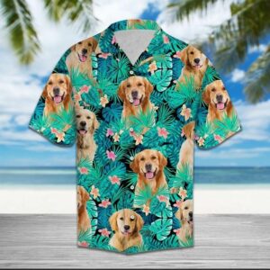 Golden Retriever Dog Funny Hawaiian Graphic Print Short Sleeve  - Thelegend59