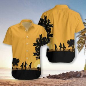Golfers At Dusk Yellow Black Unisex Hawaiian Shirts  - Thelegend59