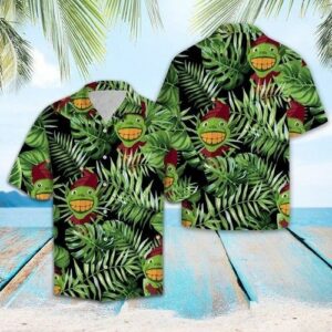Grinch Green Tropical Hawaiian Graphic Print Short Sleeve  - Thelegend59