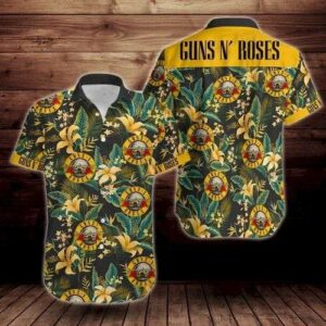 Gun And Roses Yellow Green Tropical Unisex Hawaiian Shirts  - Thelegend59