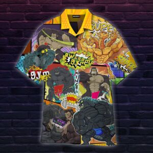 Gym With God Zilla King Kong Hawaiian Shirt  - Thelegend59