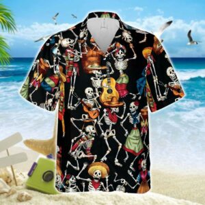 Halloween - Drinking And Guitar Skeleton Unisex Hawaiian Shirts  - Thelegend59