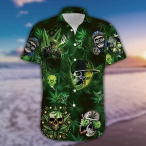 Halloween - Green Let'S Get High Weed Skull Unisex Hawaiian Shirt  - Thelegend59