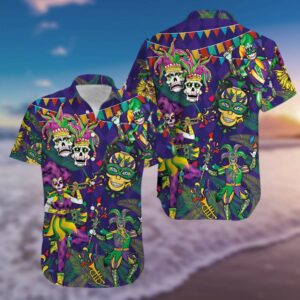 Halloween - Mardi Gras Clown Skull Happy Purple Hawaiian Shirts  - Thelegend59