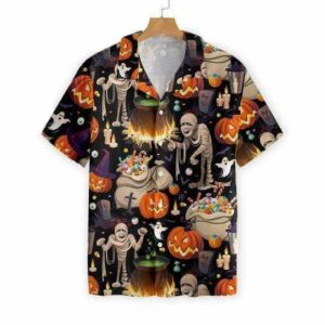Halloween - Mummies And Halloween Black Unisex Hawaiian Shirts  - Thelegend59