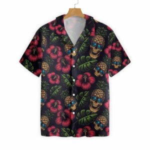 Halloween - Pineapple Skull Pink Black Tropical Pattern Unisex Hawaiian Shirts  - Thelegend59