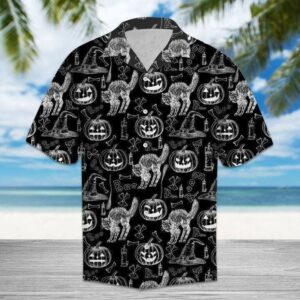 Halloween Black Cat Unisex Hawaiian Aloha Hawaiian Shirtss  - Thelegend59