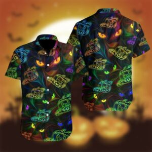 Halloween Colorful Light Cat And Pumpkin Hawaiian Shirt  - Thelegend59