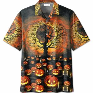 Halloween Night In Pumpkin Field Hawaiian Aloha Hawaiian Shirtss  - Thelegend59