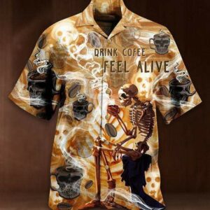 Halloween Skull Drink Coffee Feel Alive Hawaiian Aloha Hawaiian Shirtss  - Thelegend59