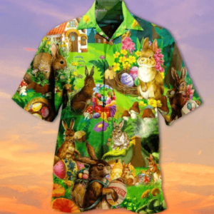 Happy Easter Bunny On Garden Green Hawaiian Shirt - For Men And Women - Kids  - Thelegend59