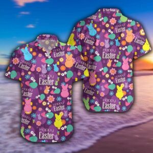 Happy Easter Colorful Bunny Purple Hawaiian Aloha Hawaiian Shirtss  - Thelegend59