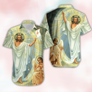 Happy Easter Sunday Jesus Is Risen Christians Unisex Hawaiian Aloha Hawaiian Shirtss  - Thelegend59