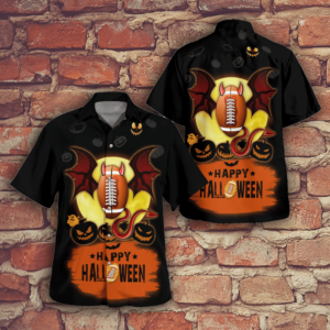 Happy Halloween Football With Bat Wings Hawaiian Shirts  - Thelegend59