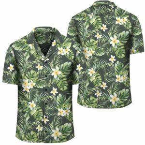 Hawaii Summer Plumerias Flowers Palm Tree Monstera Leaves Hawaiian Shirt  - Thelegend59
