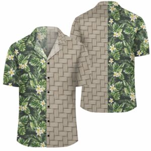 Hawaii Summer Plumerias Flowers Palm Tree Monstera Leaves Lauhala Moiety Hawaiian Shirt  - Thelegend59