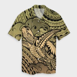 Hawaii Turtle Wave Hawaiian Shirt News Style Gold  - Thelegend59