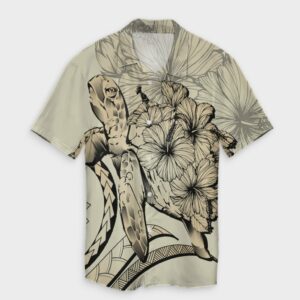 Hawaiian - Hawaii Turtle Hibiscus Vintage Hawaiian Shirt - Beige  - Thelegend59