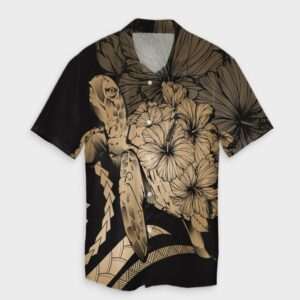Hawaiian - Hawaii Turtle Hibiscus Vintage Hawaiian Shirt - Gold  - Thelegend59