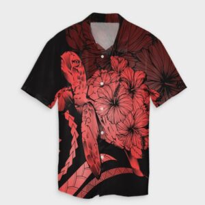 Hawaiian - Hawaii Turtle Hibiscus Vintage Hawaiian Shirt - Red  - Thelegend59