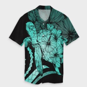 Hawaiian - Hawaii Turtle Hibiscus Vintage Hawaiian Shirt - Turquoise  - Thelegend59