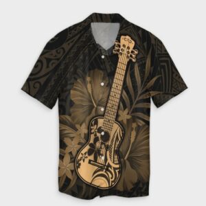 Hawaiian - Hawaii Ukulele Flower Hawaiian Shirt - Gold  - Thelegend59