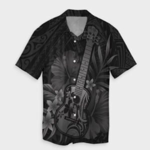 Hawaiian - Hawaii Ukulele Flower Hawaiian Shirt - Gray  - Thelegend59