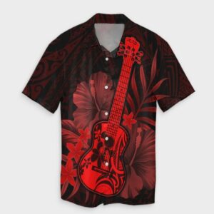 Hawaiian - Hawaii Ukulele Flower Hawaiian Shirt - Red  - Thelegend59