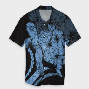 Hawaiian Hawaii Turtle Hibiscus Vintage Hawaiian Shirt Pastel Blue  - Thelegend59