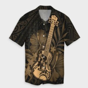 Hawaiian Hawaii Ukulele Flower Hawaiian Shirt Gold  - Thelegend59