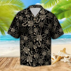 Hawaiian Aloha Hawaiian Shirts Alien Face Hugger  - Thelegend59