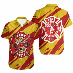 Hawaiian Aloha Hawaiian Shirts Firefighter Yellow And Red  - Thelegend59