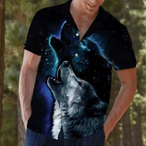 Hawaiian Aloha Hawaiian Shirts Howling Wolf Galaxy  - Thelegend59