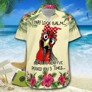 Hawaiian Aloha Hawaiian Shirtss Beach Shorts Chicken I May Look Calm  - Thelegend59