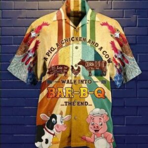 Hawaiian Aloha Hawaiian Shirtss A Pig A Chicken A Cow Walk In A Bar-B-Q  - Thelegend59