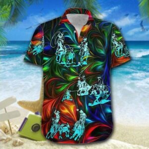Hawaiian Aloha Hawaiian Shirtss Amazing Team Roping Neon  - Thelegend59