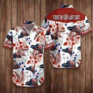Hawaiian Aloha Hawaiian Shirtss American Flag Helmet Firefighter  - Thelegend59