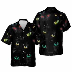 Hawaiian Aloha Hawaiian Shirtss Black Cats Colorful Eyes  - Thelegend59
