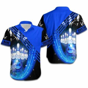 Hawaiian Aloha Hawaiian Shirtss Bowling Neon Blue Color Custom Name  - Thelegend59