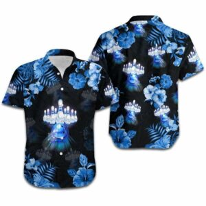 Hawaiian Aloha Hawaiian Shirtss Bowling Neon Blue Tropical Floral  - Thelegend59