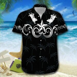 Hawaiian Aloha Hawaiian Shirtss Bull Riding Black Star Western  - Thelegend59