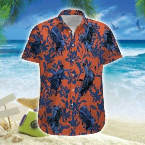 Hawaiian Aloha Hawaiian Shirtss Bull Riding Navy Flowers  - Thelegend59