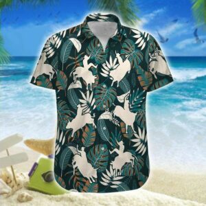 Hawaiian Aloha Hawaiian Shirtss Bull Riding White Tropical Leaves  - Thelegend59